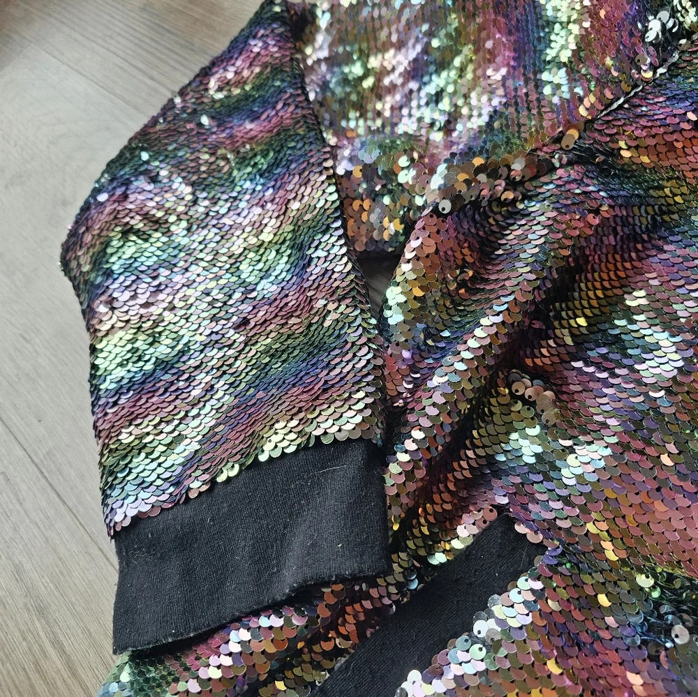 LULAROE ELEGANT STEVIE BOMBER JACKET size XL Rainbow Sequins Zipper Pocket - Picture 4 of 10